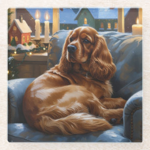 Cocker Spaniel with Christmas Lights Holiday Glass Coaster