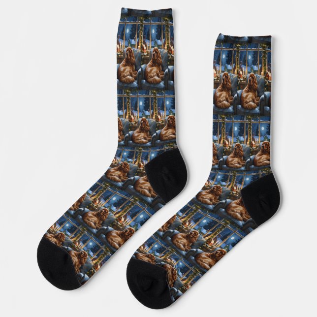 Cocker Spaniel with Christmas Lights Holiday Socks (Left)