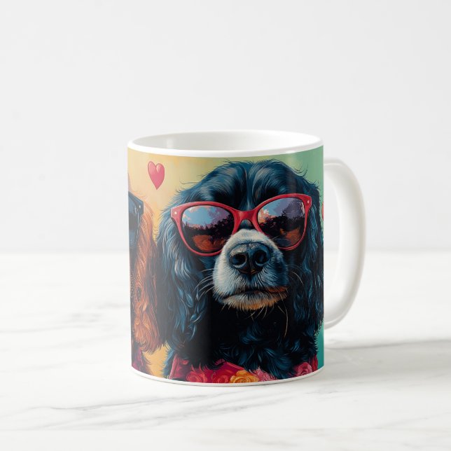 Cocker Spaniel With Heart Roses Valentine's Day  Coffee Mug (Front Right)