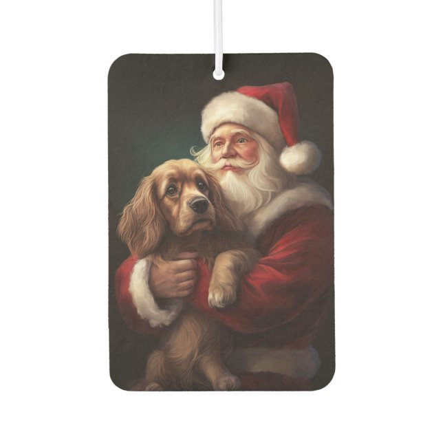 Cocker Spaniel With Santa Claus Festive Christmas Car Air Freshener (Front)