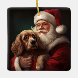 Cocker Spaniel With Santa Claus Festive Christmas Ceramic Ornament