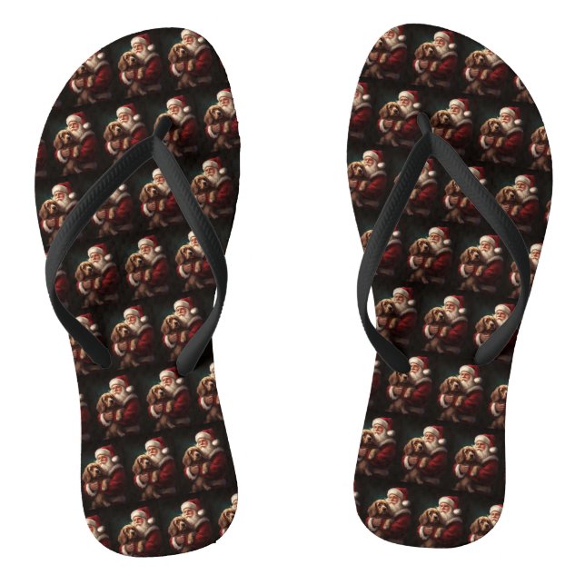 Cocker Spaniel With Santa Claus Festive Christmas Flip Flops (Footbed)