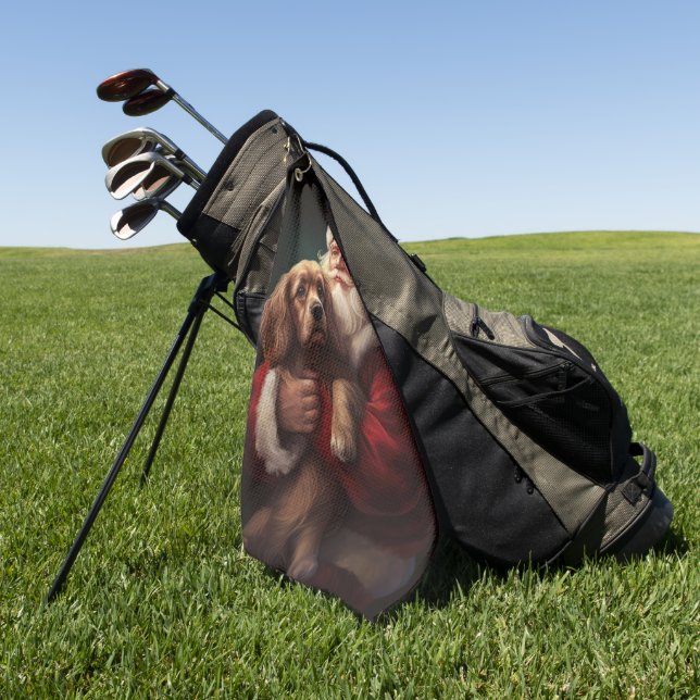 Cocker Spaniel With Santa Claus Festive Christmas Golf Towel (Green)