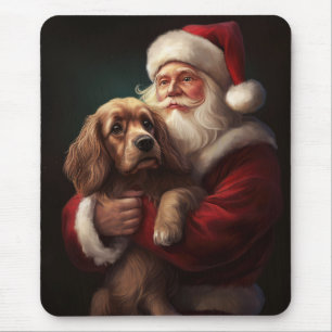 Cocker Spaniel With Santa Claus Festive Christmas Mouse Mat