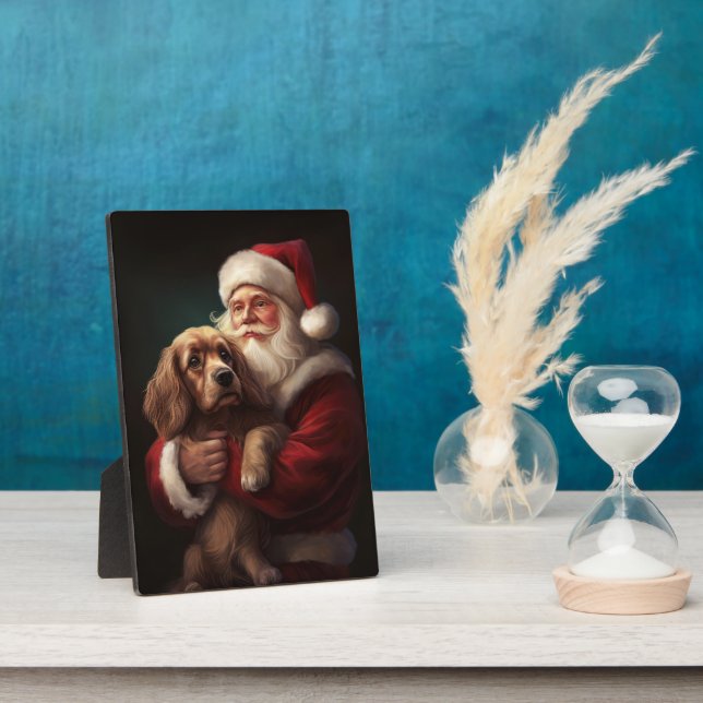 Cocker Spaniel With Santa Claus Festive Christmas Plaque (Side)