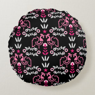 Cockeral Scandinavian Folk Art   Round Cushion