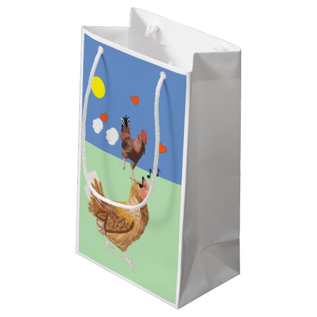 Cockerel and Chicken Funny Valentine’s Small Gift Bag (Back Angled)
