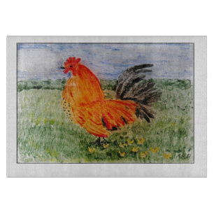 Cockerel Chicken Art Cutting Board