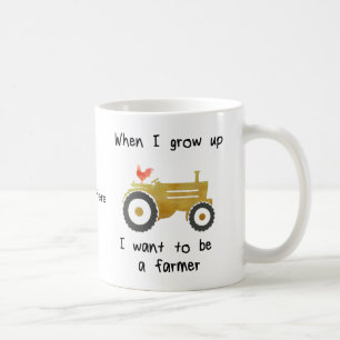 Cockerel & Yellow Tractor-I want to be a farmer. Coffee Mug