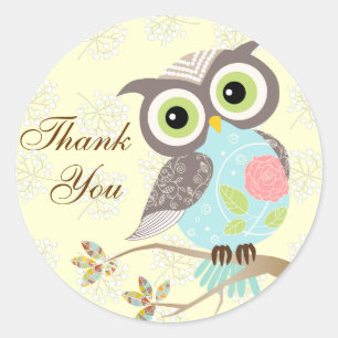 Cocking Head New Fancy Owl Thank You Stickers