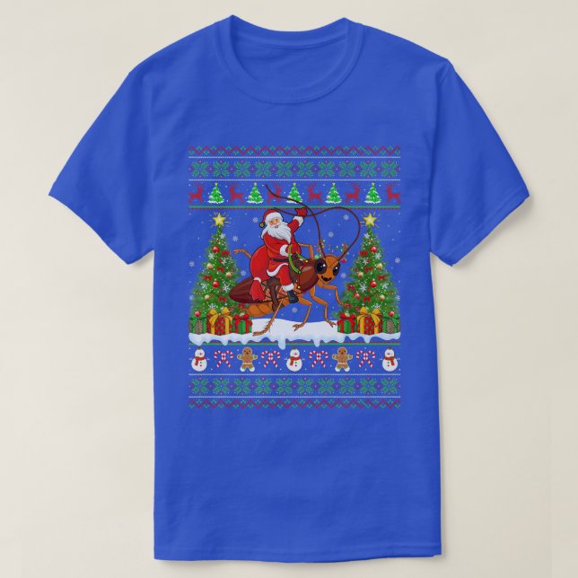 Cockroach Lover Funny Ugly Santa Riding Cockroach  T-Shirt (Design Front)