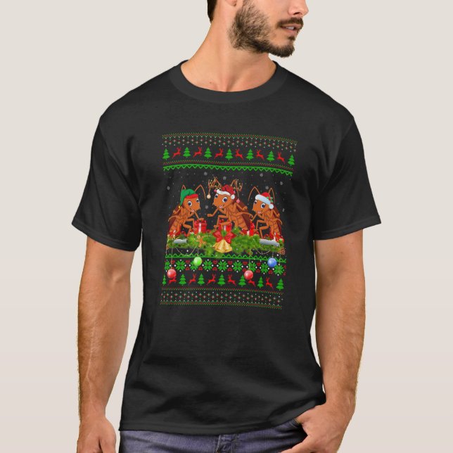 Cockroach Lover Xmas Lighting Santa Ugly Cockroach T-Shirt (Front)