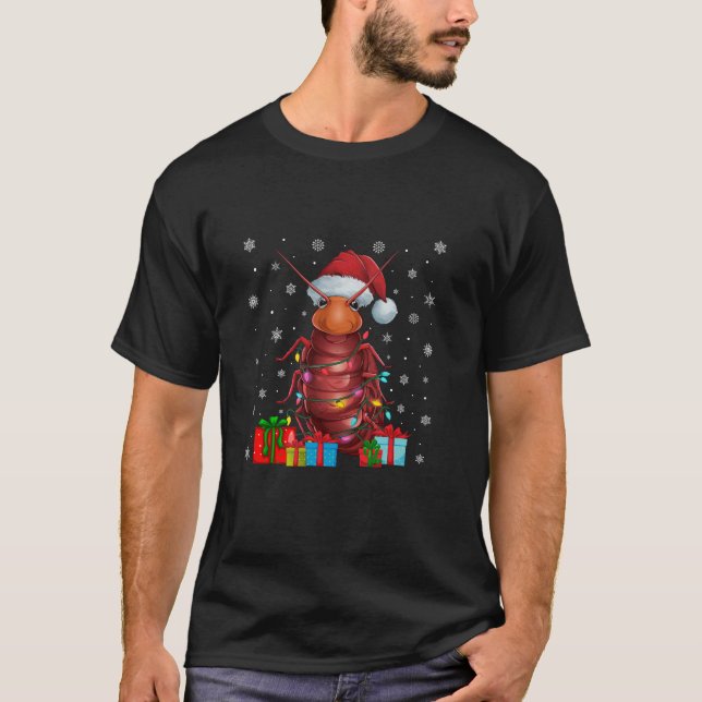 Cockroach Ugly Xmas Lights Santa Hat Cockroach Chr T-Shirt (Front)
