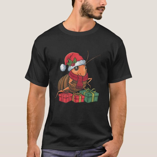 Cockroach Xmas Lighting Santa Hat Cockroach Christ T-Shirt (Front)