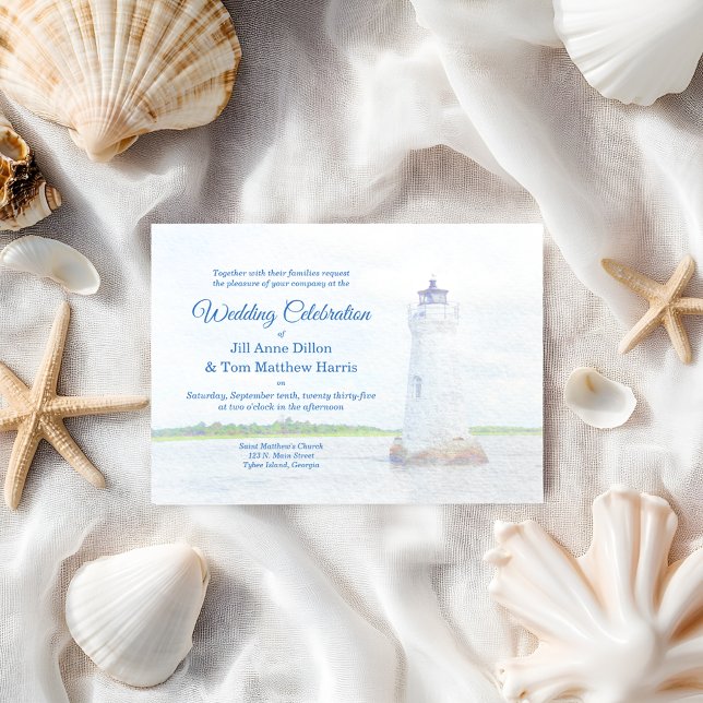 Cockspur Lighthouse Watercolor Wedding Invitation (Creator Uploaded)