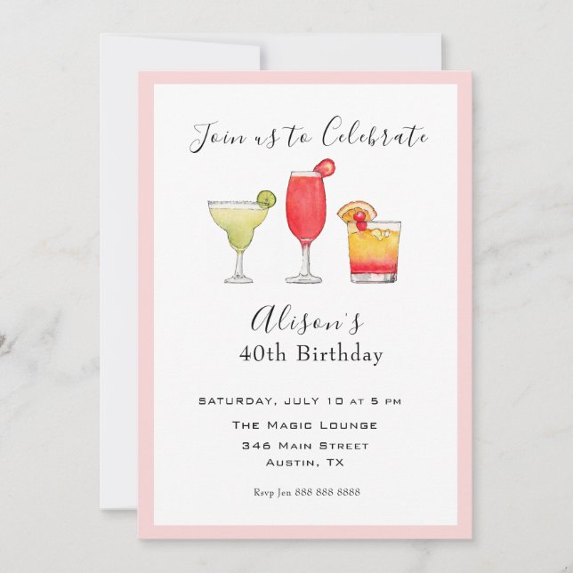 Cocktail Adult Birthday party Invitation (Front)