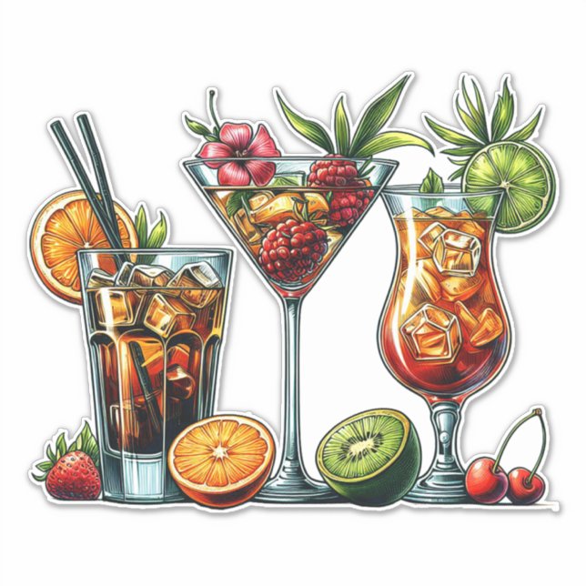 Cocktail alcoholic Drinks colour art illustrations (Front)
