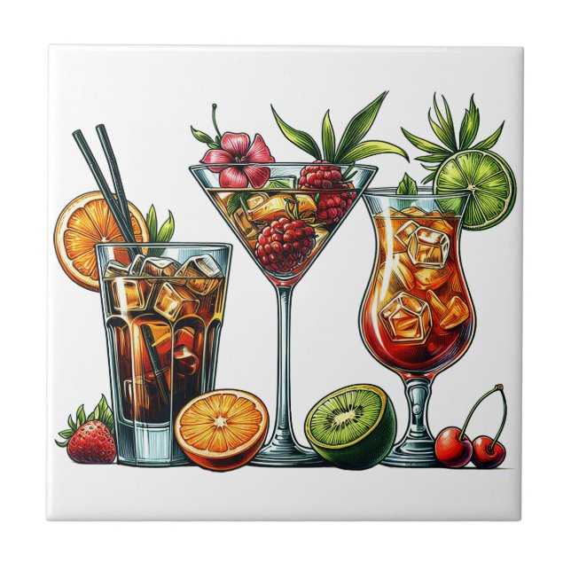 Cocktail alcoholic Drinks colour art illustrations Tile (Front)
