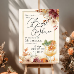 Cocktail and Fall Flowers Bridal Shower Welcome Poster