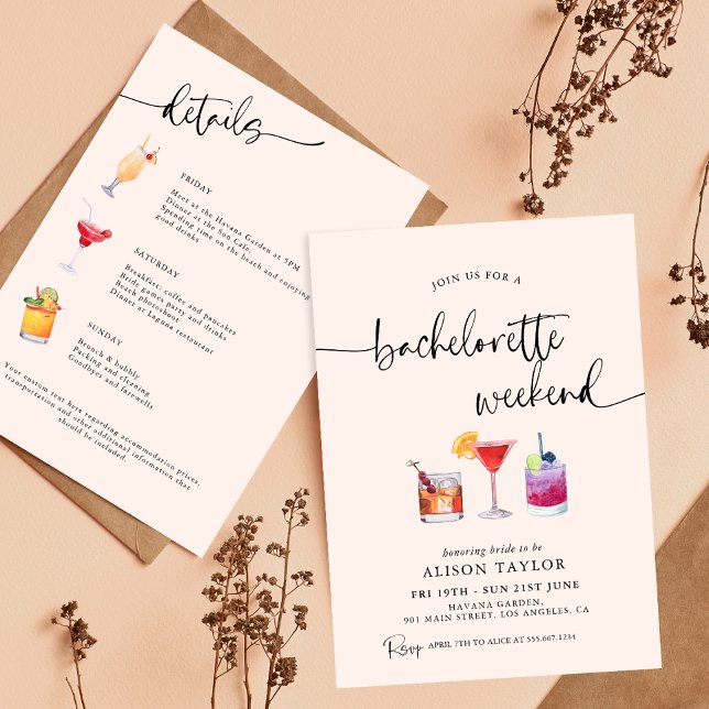 Cocktail Bachelorette Weekend Party Calligraphy Invitation (Creator Uploaded)