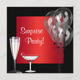 Cocktail Balloons Red Surprise Birthday Party Invitation