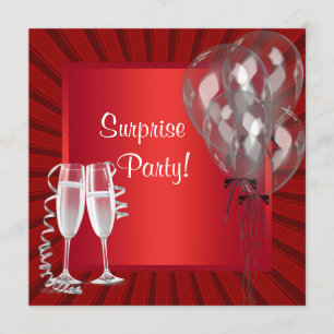 Cocktail Balloons Red Surprise Birthday Party Invitation