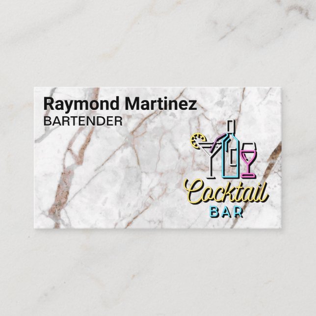 Cocktail Bar Logo | White Marble Business Card (Front)