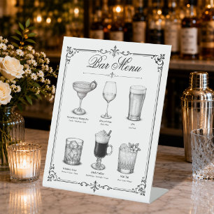 Cocktail Bar Menu Classic Calligraphy Vintage Pedestal Sign