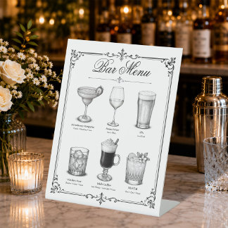 Cocktail Bar Menu Classic Calligraphy Vintage Pedestal Sign