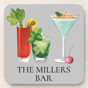  Cocktail Bar Watercolor Drinks Personalised  Coaster