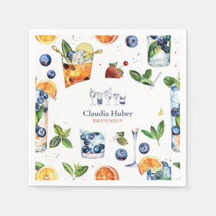 Cocktail bartender Professional   White Blue Napkin