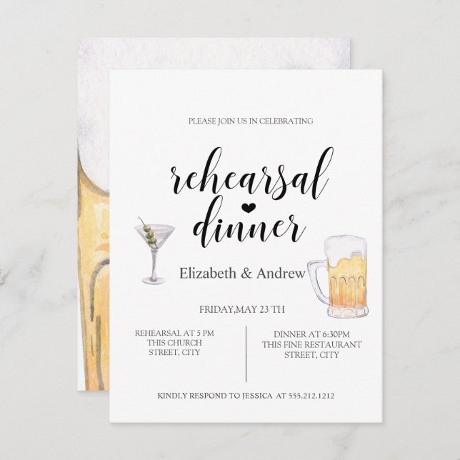 Cocktail,Beer Rehearsal Dinner Invitation (Front/Back)