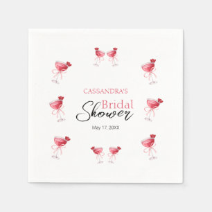 Cocktail Beverage Pink Bow Bridal Shower Napkin