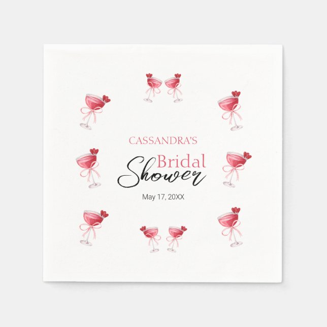Cocktail Beverage Pink Bow Bridal Shower Napkin (Front)