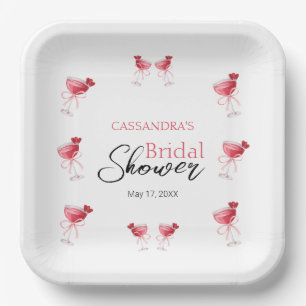 Cocktail Beverage Pink Bow Bridal Shower Paper Plate