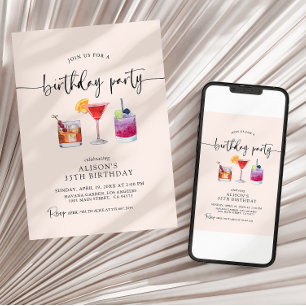 Cocktail Birthday Party Calligraphy Invitation