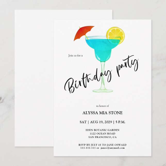 Cocktail Birthday Party Invitation (Front/Back)