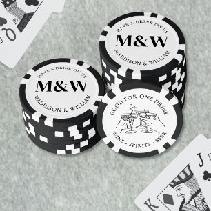 Cocktail Black White Wedding Drink Poker Chips