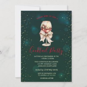  Cocktail Bow Stars Green Christmas Party  Invitation