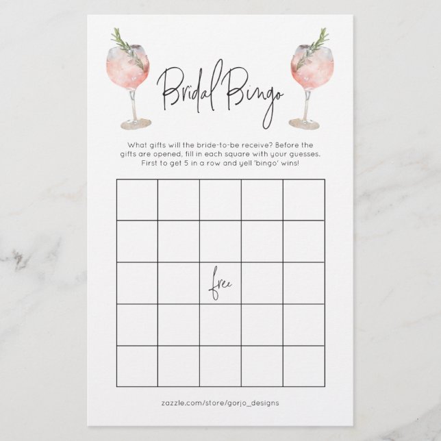 Cocktail Bridal Bingo Bachelorette Game (Front)