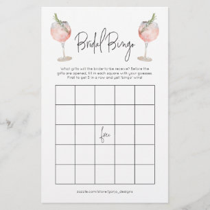 Cocktail Bridal Bingo Bachelorette Game Stationery
