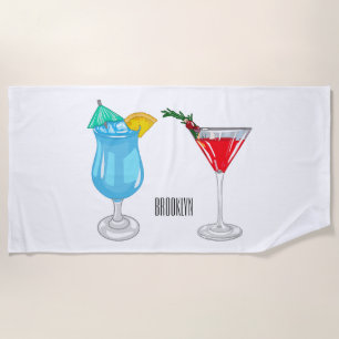 Cocktail cartoon illustration beach towel
