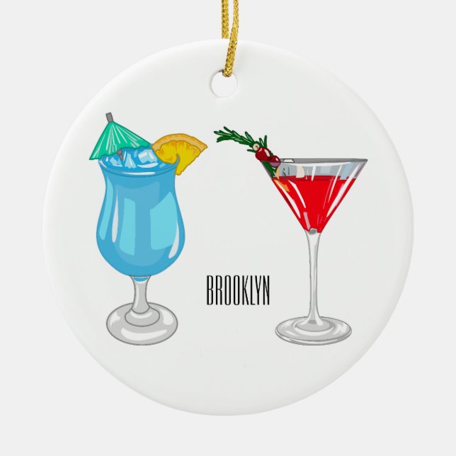 Cocktail cartoon illustration  ceramic tree decoration (Front)