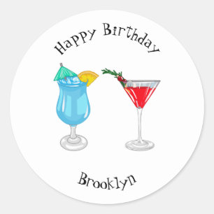 Cocktail cartoon illustration classic round sticker