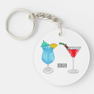 Cocktail cartoon illustration key ring
