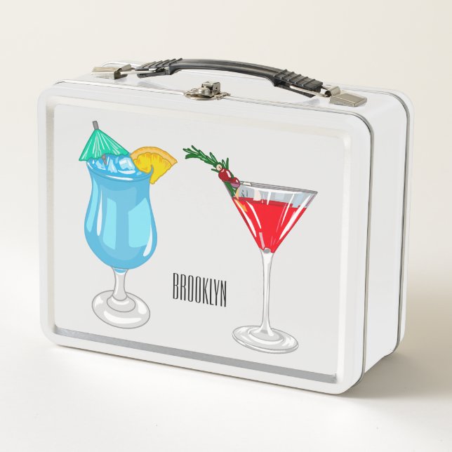 Cocktail cartoon illustration  metal lunch box (Front)