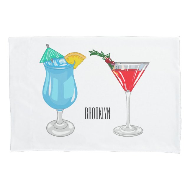 Cocktail cartoon illustration pillowcase (Front)