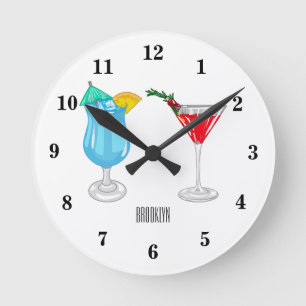 Cocktail cartoon illustration round clock