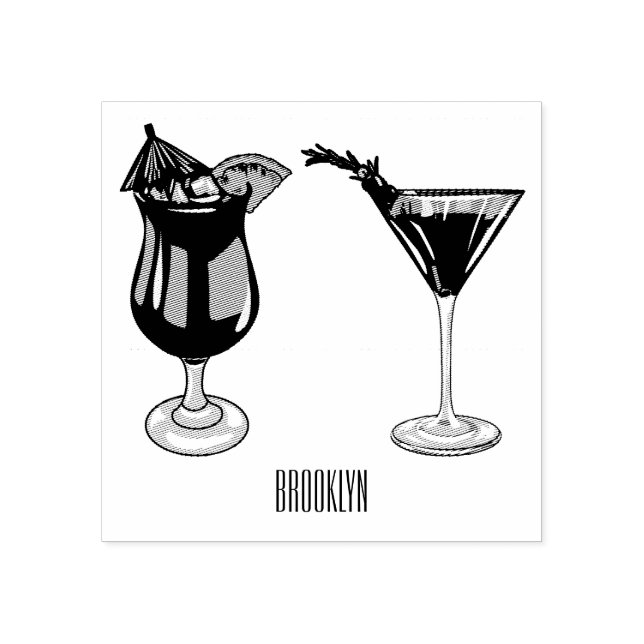 Cocktail cartoon illustration rubber stamp (Imprint)
