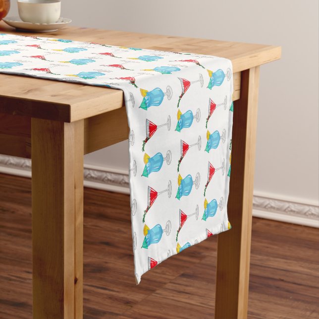 Cocktail cartoon illustration short table runner (In Situ)